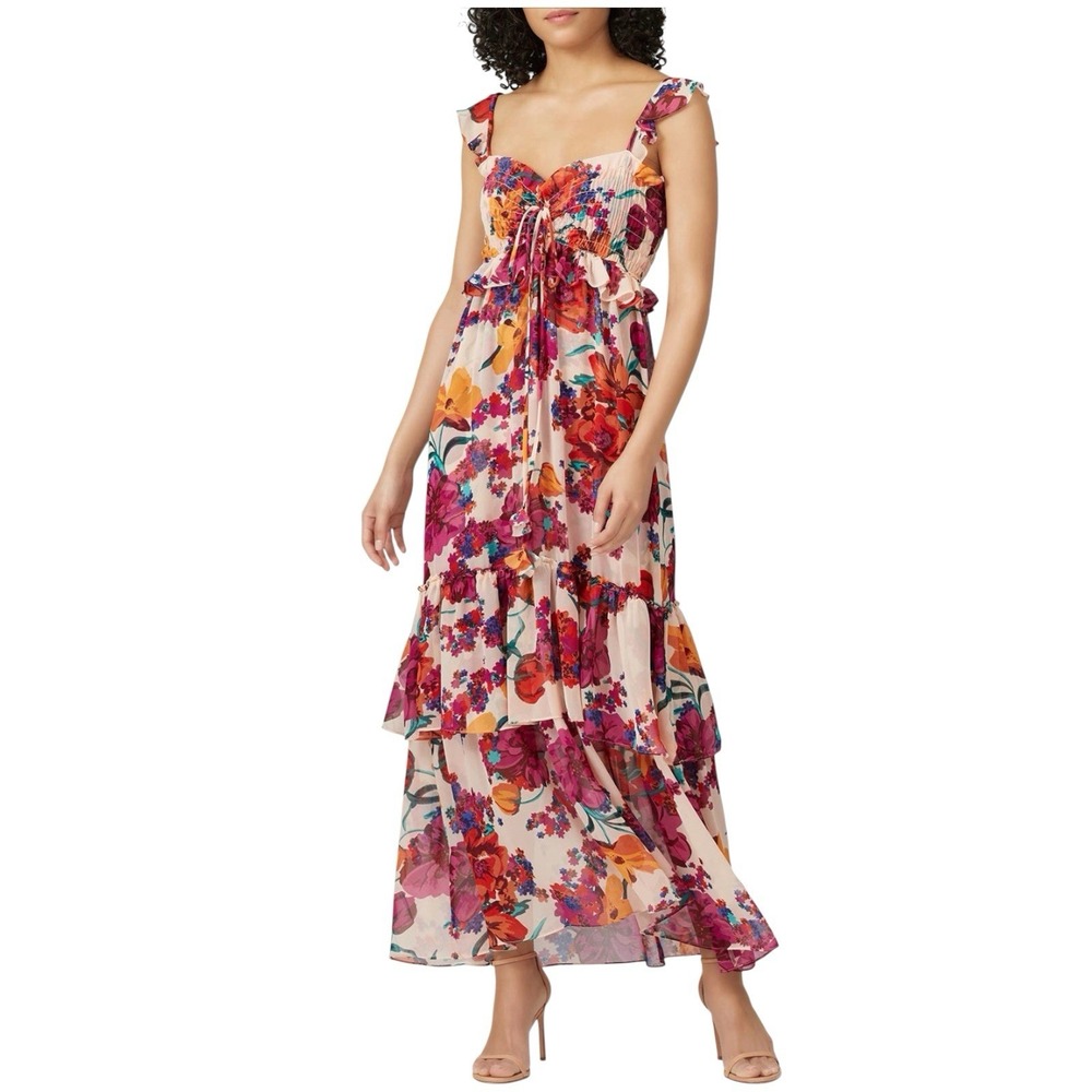 MISA Los Angeles Kiana Maxi Dress Floral Boho Tiered Ruffle Sz S